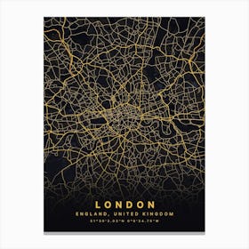 London England Black And Gold Map Canvas Print