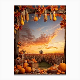 A Photograph Showcasing A Thanksgiving Festival Scene Set In A Rustic Fall Evening Wooden Decoratio (7) 1 Canvas Print