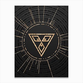 Geometric Glyph Symbol in Gold with Radial Array Lines on Dark Gray n.0210 Canvas Print