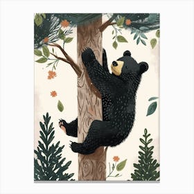 American Black Bear Cub Climbing A Tree Storybook Illustration 1 Canvas Print