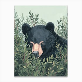American Black Bear Hiding In Bushes Storybook Illustration 1 Canvas Print