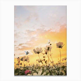 Sunset With Flowers Canvas Print