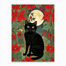 William Morris Black Cat With Poinsettias Canvas Print