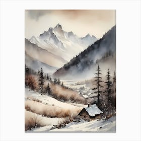 Vintage Muted Winter Mountain Landscape (11) Canvas Print