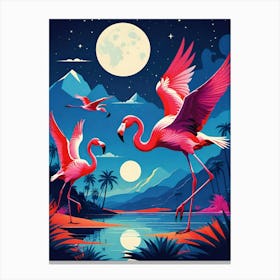 Flamingos At Night Canvas Print