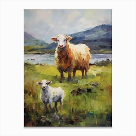 Impressionism Style Painting Of Highland Sheep 2 Canvas Print
