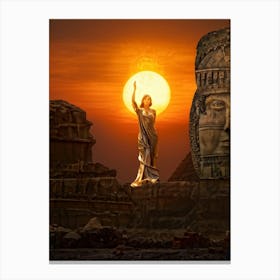 A Digital Painting Capturing The Merging Of Different Eras A Monumental Statue Of A Woman Holding T (2) Canvas Print