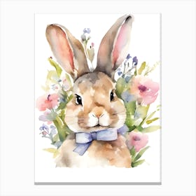 Watercolor Bunny With Flowers  Canvas Print