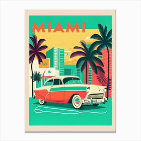 Miami Florida Retro Travel Poster Canvas Print