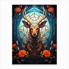 Deer With Roses Canvas Print