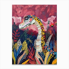 Colourful Leafy Dinosaur Painting Canvas Print