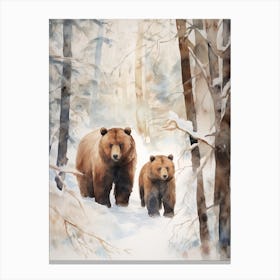 Winter Watercolour Brown Bear 4 Canvas Print