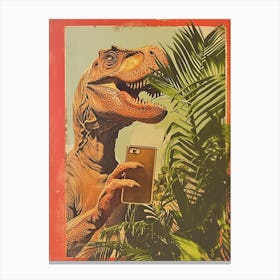 Dinosaur & A Smart Phone Retro Collage 1 Canvas Print
