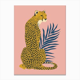 Cheetah with Tropical Leaves - Pink Canvas Print