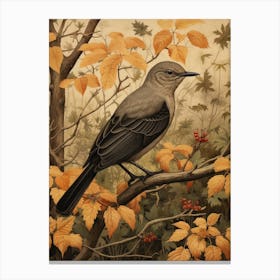 Dark And Moody Botanical Mockingbird 4 Canvas Print