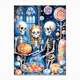 Cute Halloween Skeleton Family Painting (33) Canvas Print