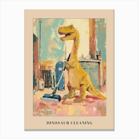 Pastel Dinosaur Cleaning The House Poster Canvas Print
