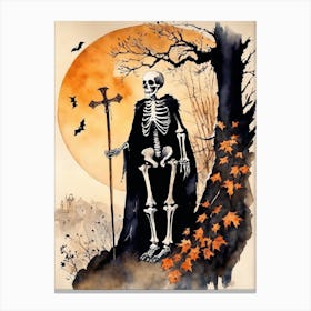Vintage Halloween Gothic Skeleton Painting (21) Canvas Print