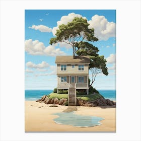 Little Beach House And Tree Draw Art Print 0 1 Canvas Print