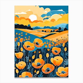 Cartoon Poppy Field Landscape Illustration (80) Canvas Print