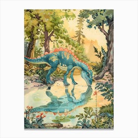 Dinosaur Drinking From A Watering Hole Watercolour Illustration 1 Canvas Print