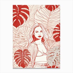 Girl In Tropical Leaves Canvas Print