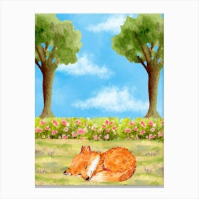 Fox In The Park Watercolor Canvas Print