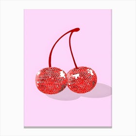 Cherries On A Pink Background Canvas Print