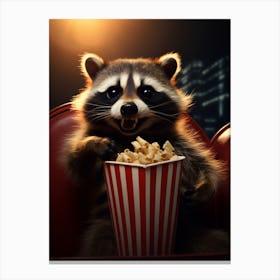 Cartoon Honduran Raccoon Eating Popcorn At The Cinema 2 Canvas Print