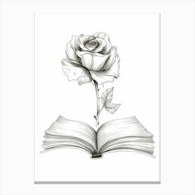 English Rose In A Book Line Drawing 3 Canvas Print