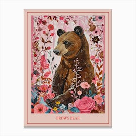 Floral Animal Painting Brown Bear 3 Poster Canvas Print