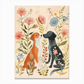 Folksy Floral Animal Drawing Dog 3 Canvas Print