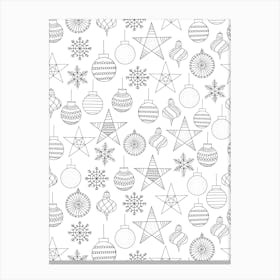 Line Art Stars and Christmas Ornaments Black and White Color In Yourself Canvas Print