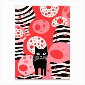 Black Cat On Red Background Canvas Print