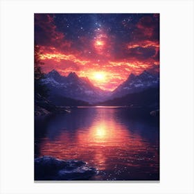 Starry Sky Over Lake 12 Canvas Print