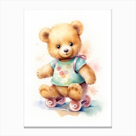 Roller Skating Teddy Bear Painting Watercolour 3 Canvas Print