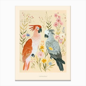 Folksy Floral Animal Drawing Cockatoo 3 Poster Canvas Print