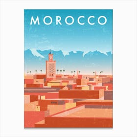 Morocco, Marrakesh — Retro travel minimalist poster Canvas Print