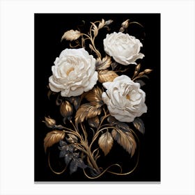 White Roses On Black Background 1 Canvas Print