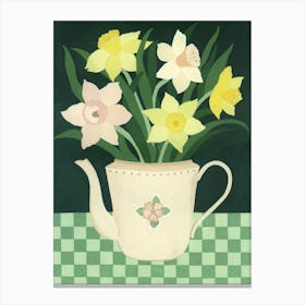 Daffodil Bouquet Vintage Teapot Painting Canvas Print