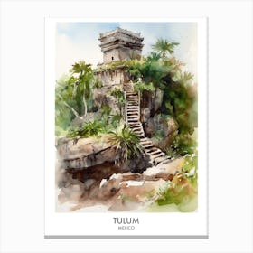 Tulum Mexico Watercolour Travel Poster Canvas Print
