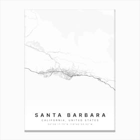 Santa Barbara California USA White Map Canvas Print