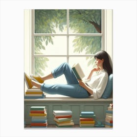 Girl Reading A Book 3 Canvas Print