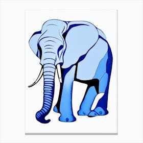 Elephant Symbol Blue And White Line Drawing Canvas Print