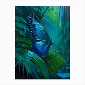 Morpho Butterfly In Rain Forest Oil Painting 1 Canvas Print