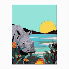 Simple Line Rhino Illustration 4 Canvas Print