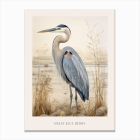 Vintage Bird Drawing Great Blue Heron 2 Poster Canvas Print