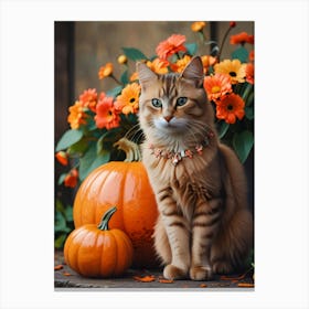 Cat With Pumpkins 1 Canvas Print