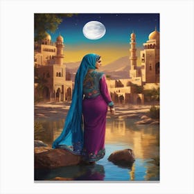 Muslim Woman At The Water Canvas Print