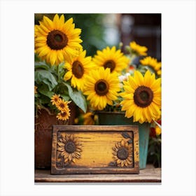 Sunflowers In Pots Canvas Print